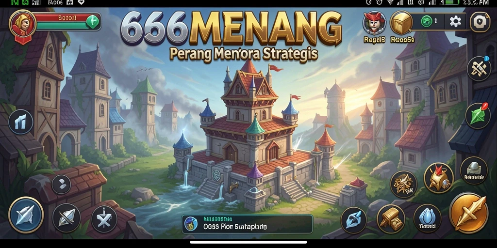 Screenshot gameplay menunjukkan aksi menara bertahan di medan perang.