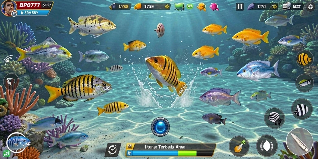 Tampilan screenshot gameplay seru dari BPO777 saat berburu ikan.