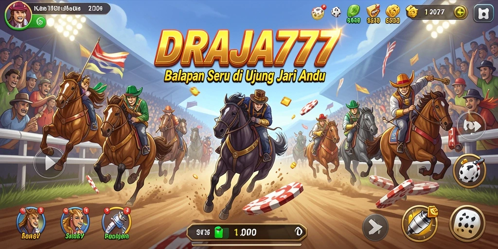 Tampilan gameplay mendebarkan dari DRAJA777 saat balapan berlangsung.