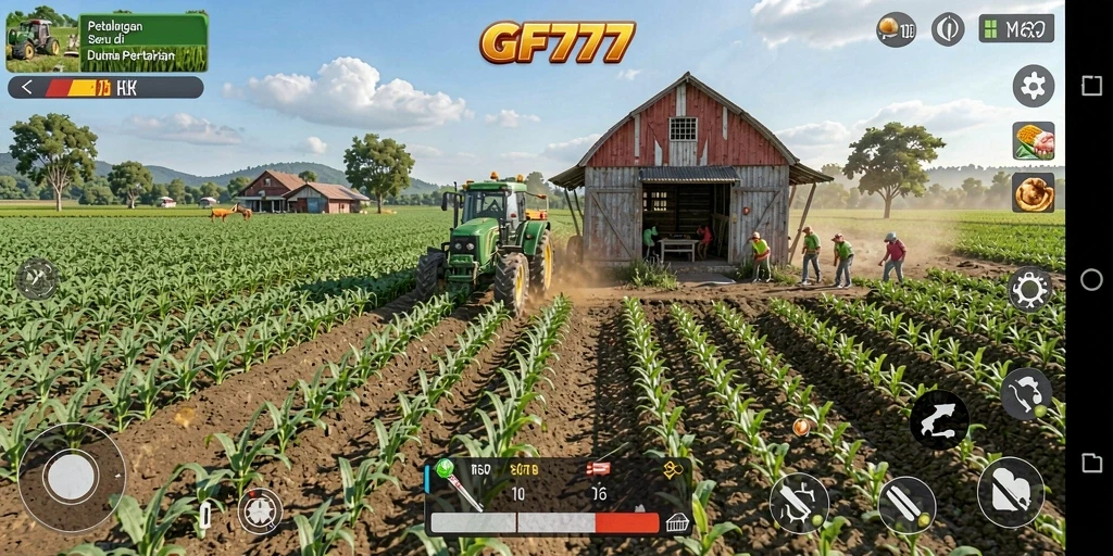 Screenshot menunjukkan gameplay seru pertanian di GF777.