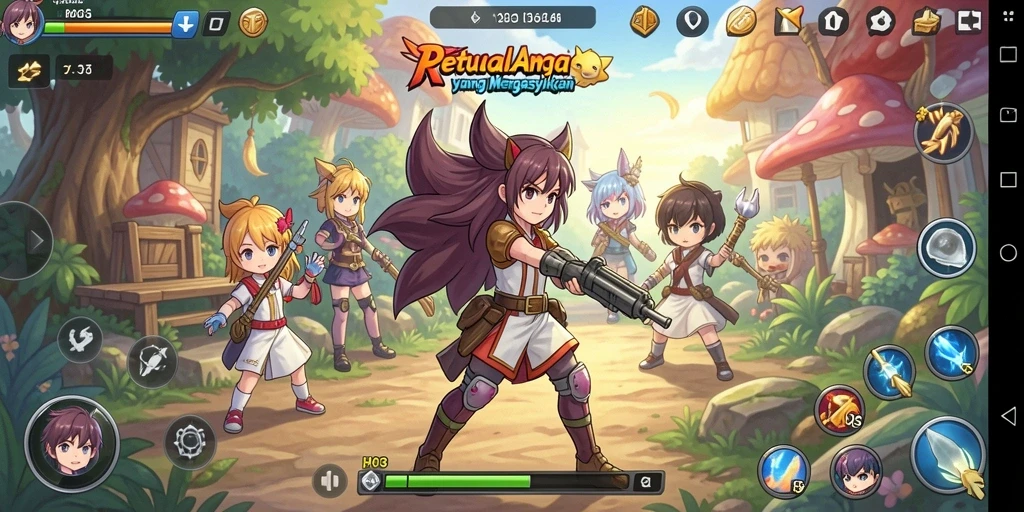 Screenshot gameplay HO3 dengan karakter anime yang dinamis.
