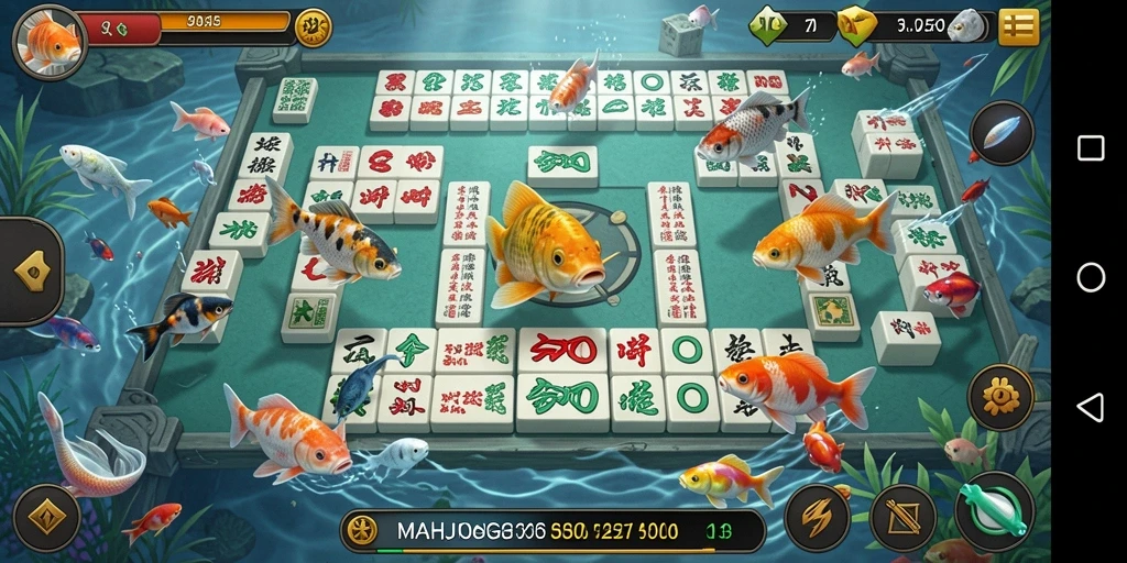 Tampilan gameplay menarik dari MAHJONG500 dengan aksi Tembak Ikan.