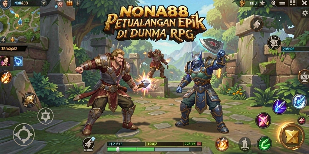 Screenshot NONA88 menampilkan aksi pertempuran epik dalam game RPG.