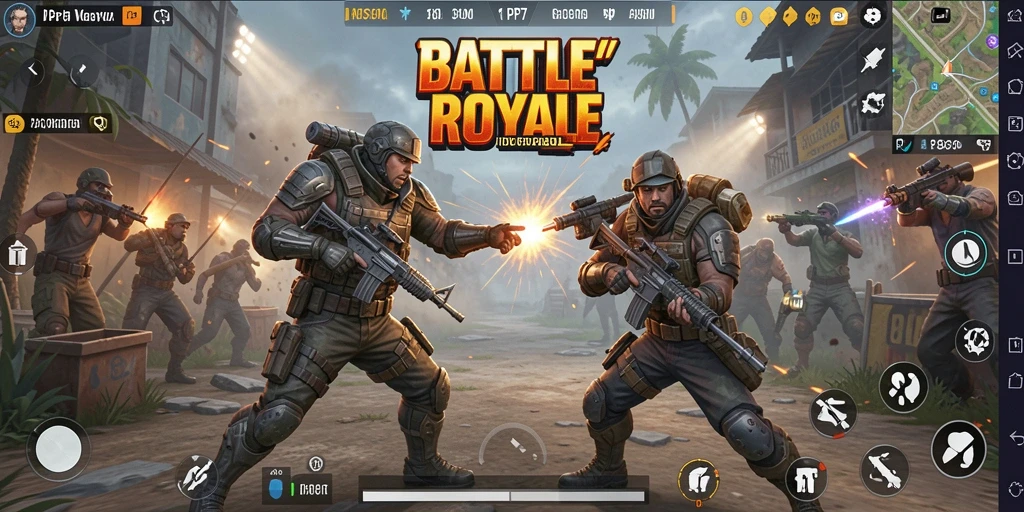 Screenshot gameplay dari PP7 menunjukkan pertempuran seru dalam Battle Royale.