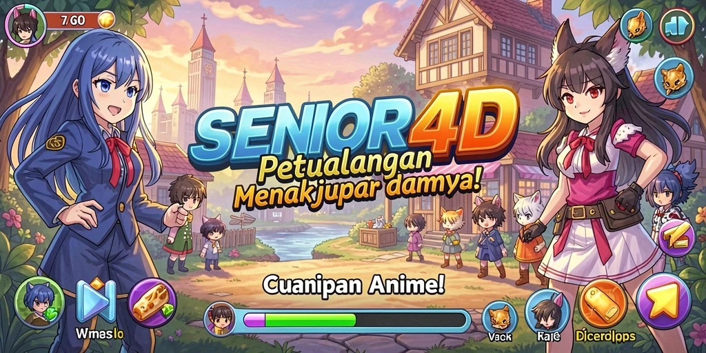 Screenshot utama SENIOR4D menampilkan aksi seru dalam dunia anime.