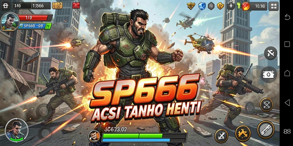 Screenshot utama SP666 menampilkan aksi pertempuran yang mendebarkan.