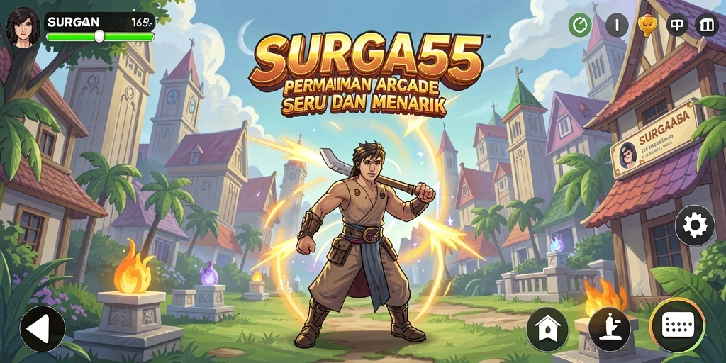 Tampilan gameplay SURGA55 dengan aksi seru dan penuh warna.